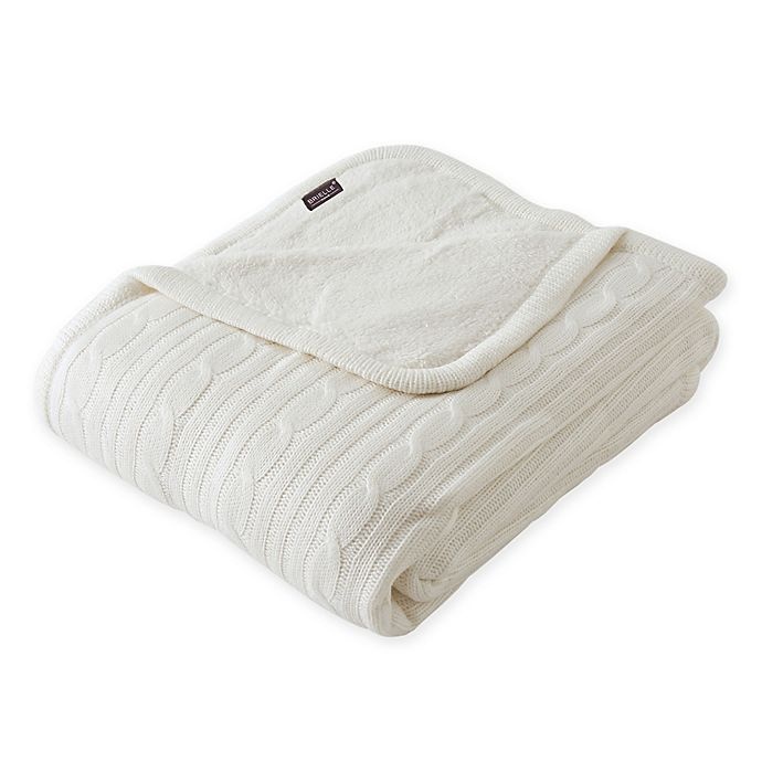 slide 1 of 1, Brielle Cable Knit Reversible Throw Blanket - Ivory with Faux Sherpa Lining, 1 ct