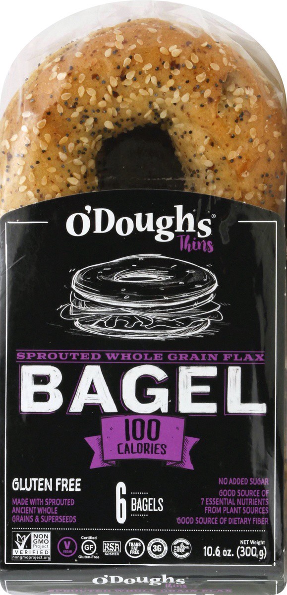 slide 3 of 10, O'Doughs Gluten Free Sprouted Whole Grain Flax Bagel Thins, 10.6 oz