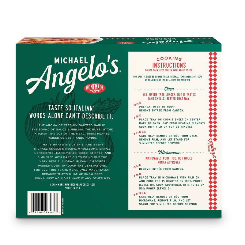 slide 5 of 8, Michael Angelo's Large Family Size Frozen Lasagna with Meat Sauce - 46oz, 46 oz