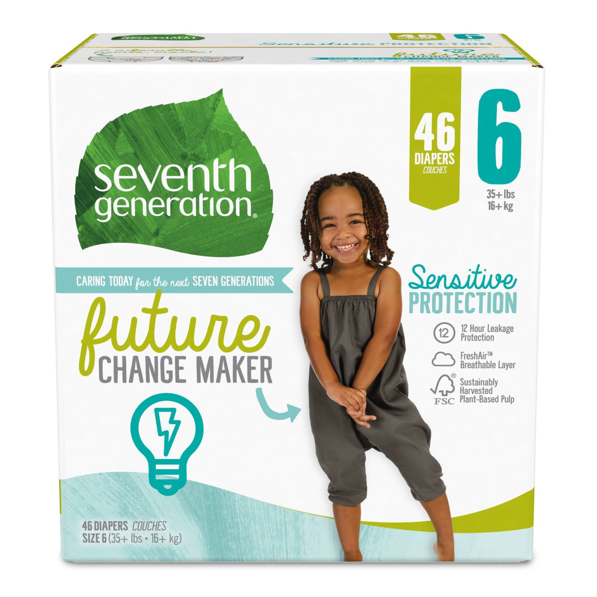 slide 1 of 6, Seventh Generation Sensitive Protection Diapers Super Pack - Size, 6 x 46 ct