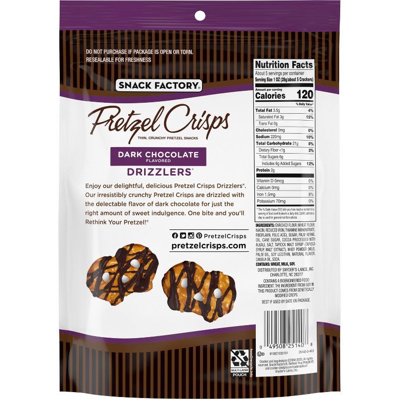 slide 6 of 6, Snack Factory Pretzel Crisps Drizzlers Dark Chocolate Drizzled Pretzels - 5.5oz, 5.5 oz