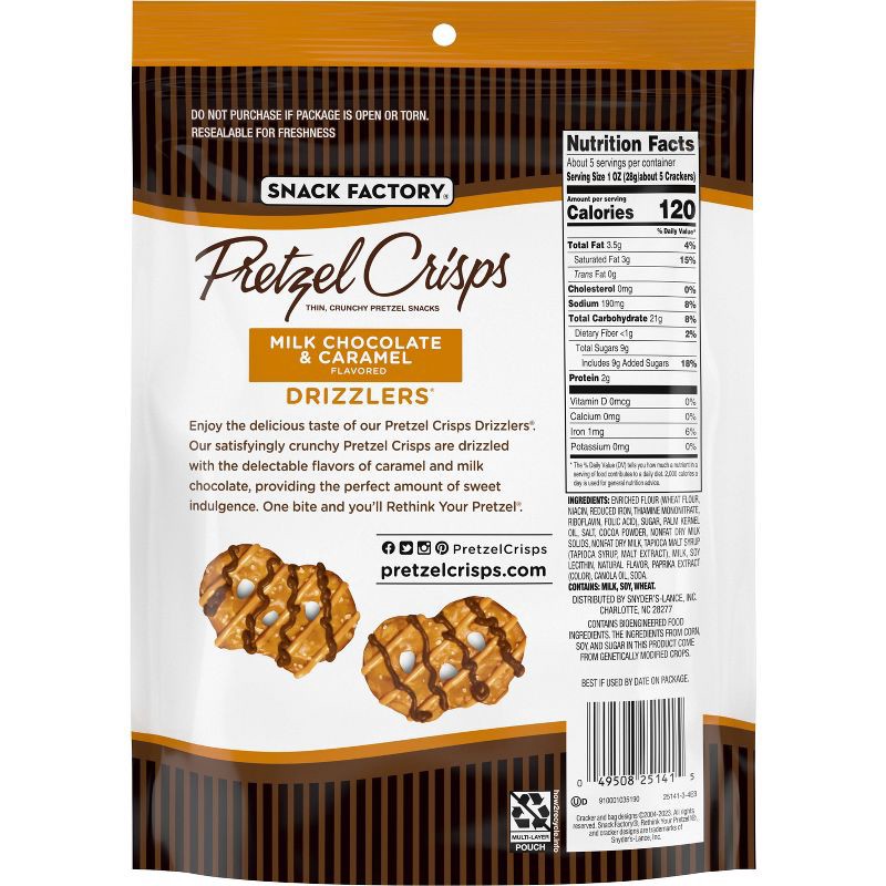 slide 2 of 4, Snack Factory Pretzel Crisps Drizzlers Milk Chocolate & Caramel Drizzled Pretzels - 5.5oz, 5.5 oz