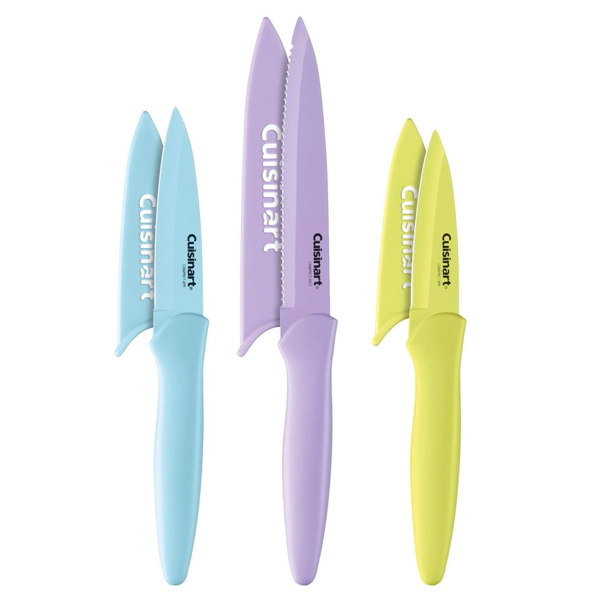 slide 1 of 5, Cuisinart Advantage Colored Non-Stick Utility Knife Set With Blade Guards- C55-6PRCT, 6 ct
