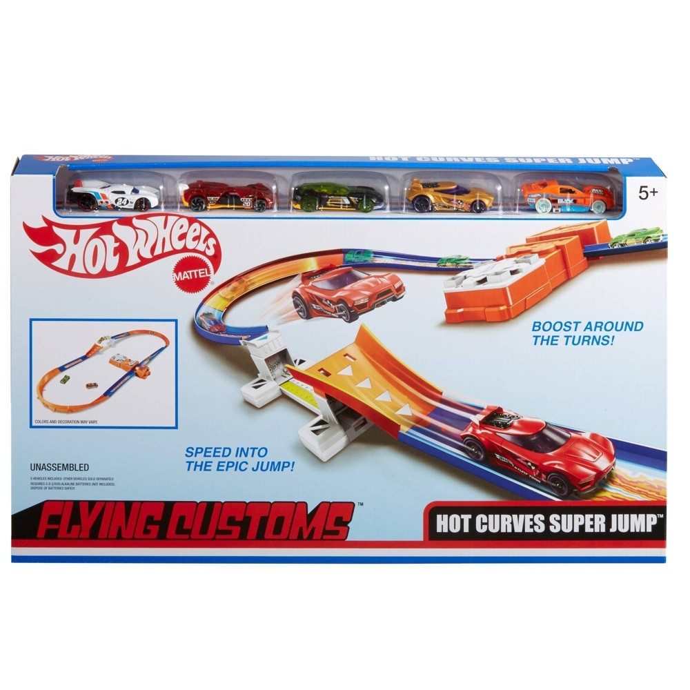 slide 4 of 6, Hot Wheels Flying Customs Hot Curves Super Jump Trackset, 1 ct