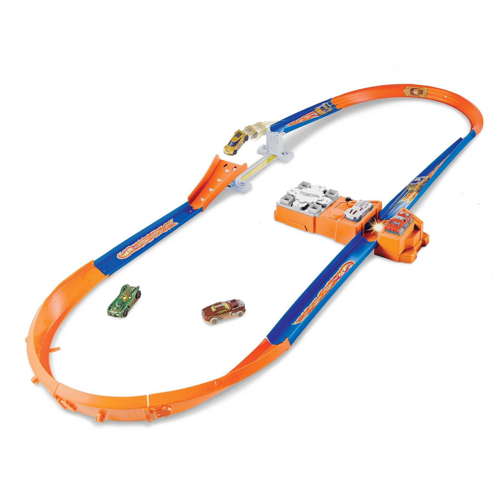 slide 1 of 6, Hot Wheels Flying Customs Hot Curves Super Jump Trackset, 1 ct