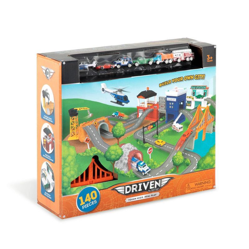 slide 7 of 8, DRIVEN by Battat – Truck Playset with Fire Station – Build-A-City - 140pc, 140 ct