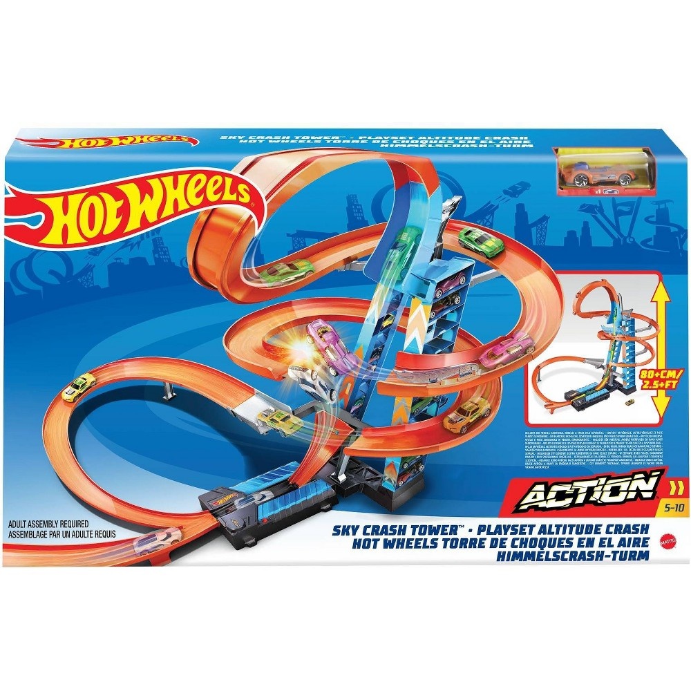 slide 6 of 6, Hot Wheels Sky Crash Tower Trackset, 1 ct