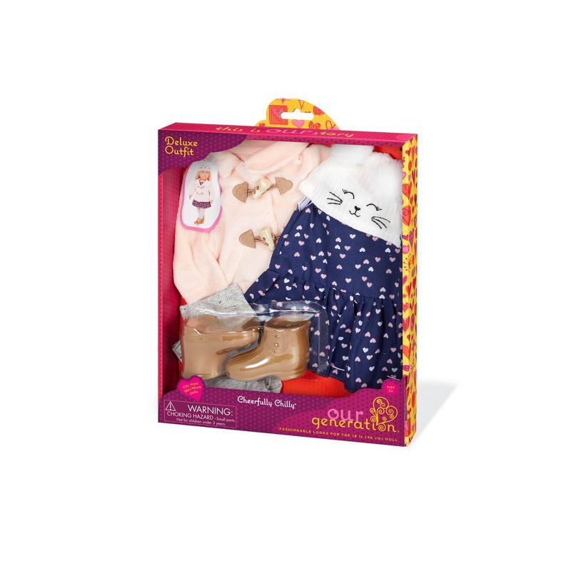 slide 4 of 4, Our Generation Fashion Outfit for 18" Dolls - Cheerfully Chilly: Doll Clothing Set, Plastic & Polyester, 6 Pieces, 1 ct