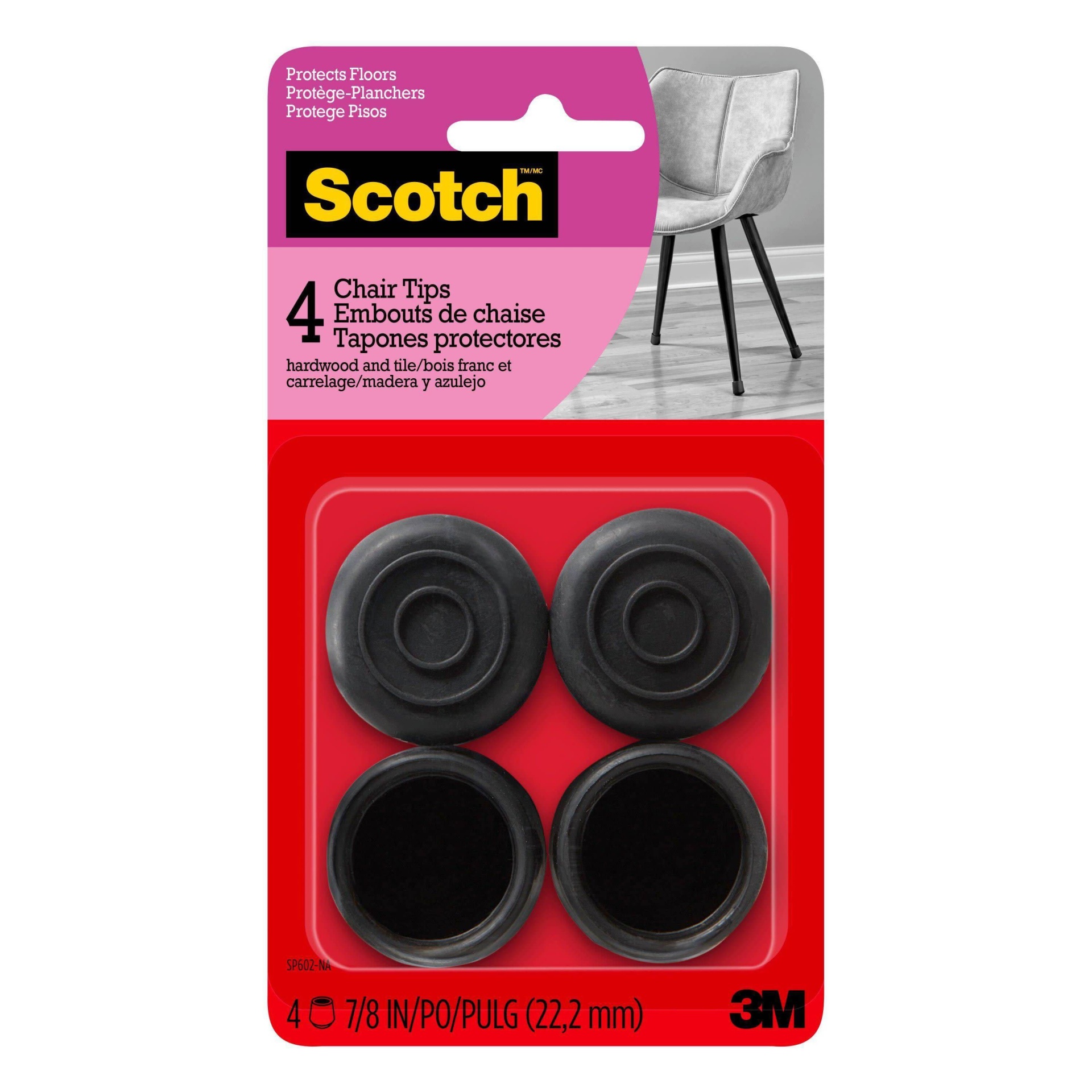 slide 1 of 4, Scotch 7-8' Rubber Chair Tips Black, 4 ct