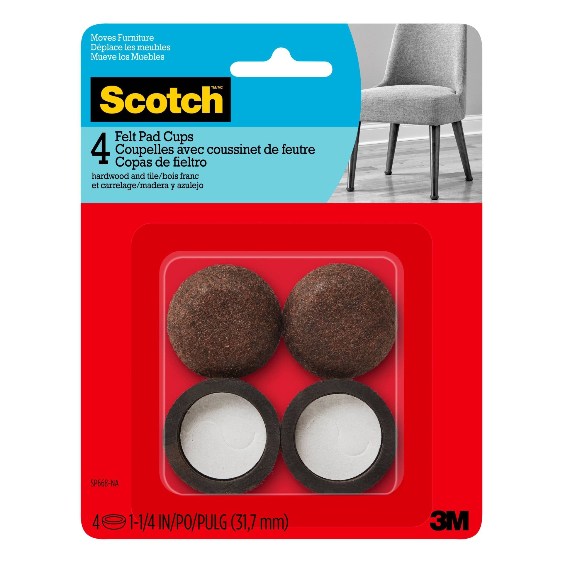 slide 1 of 4, Scotch Felt Pad Cups Brown, 1 ct