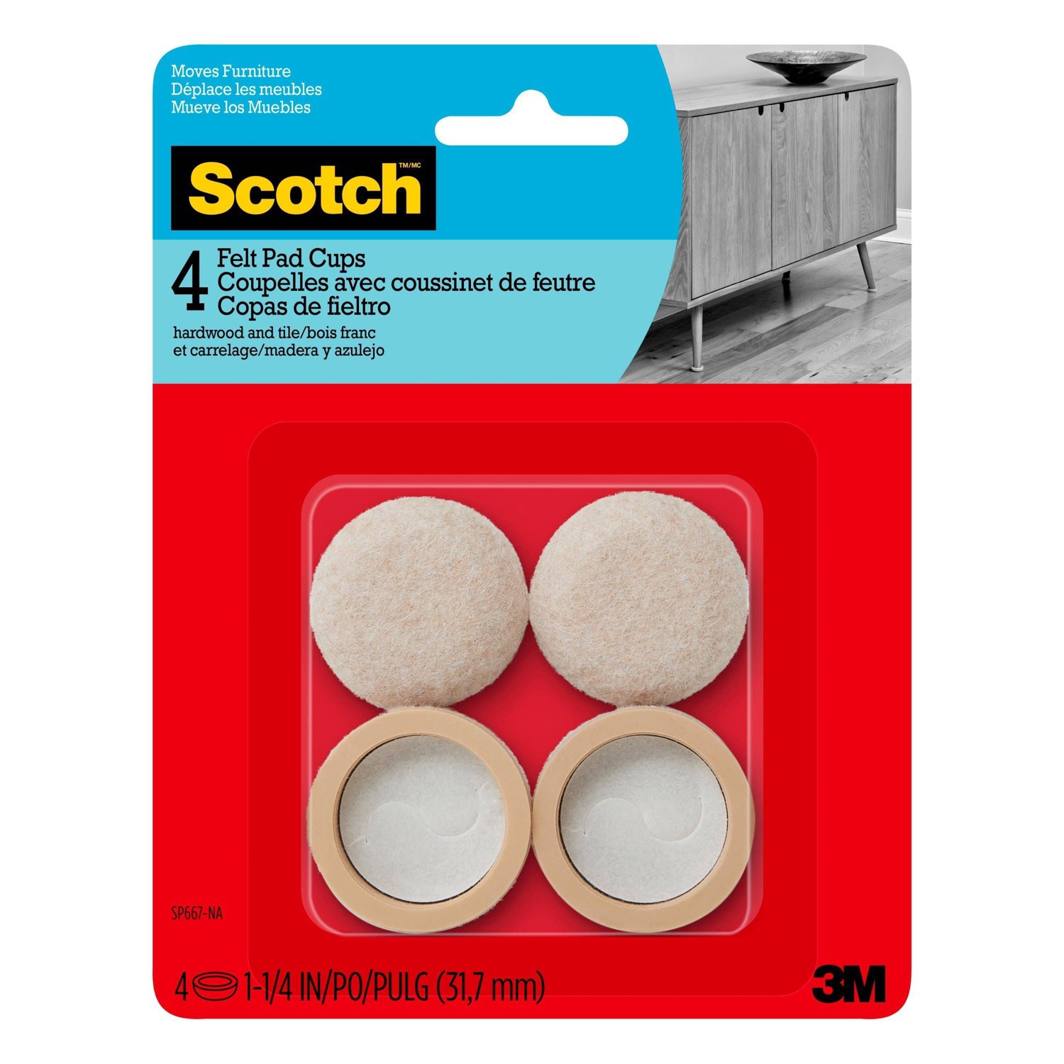 slide 1 of 1, Scotch 4pk Felt Pad Cups, 4 ct