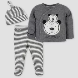 Gerber Baby Boys' 3pc Bear Take Me Home Bodysuit Set - Gray 0-3M