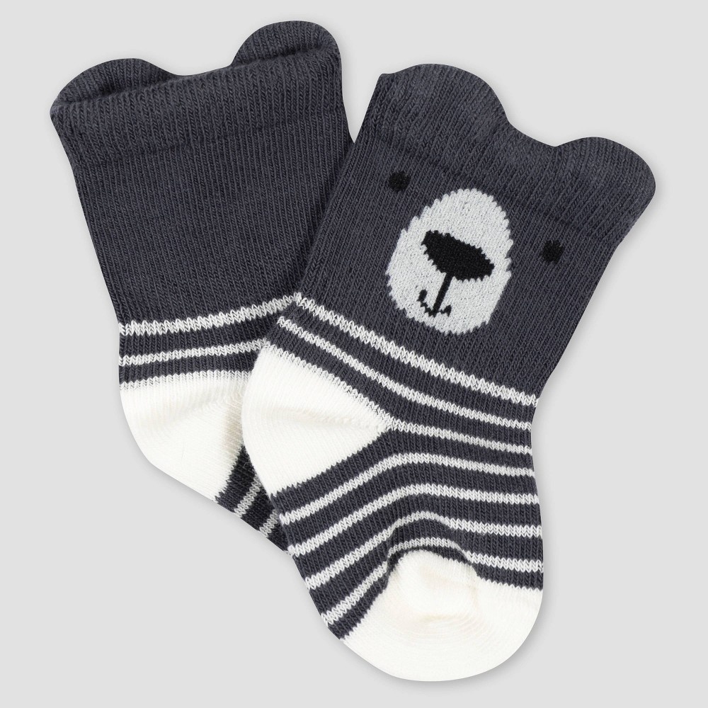 slide 6 of 7, Gerber Baby Boys' 6pk Bear Jersey Wiggle Proof Socks - Gray 0-6M, 6 ct