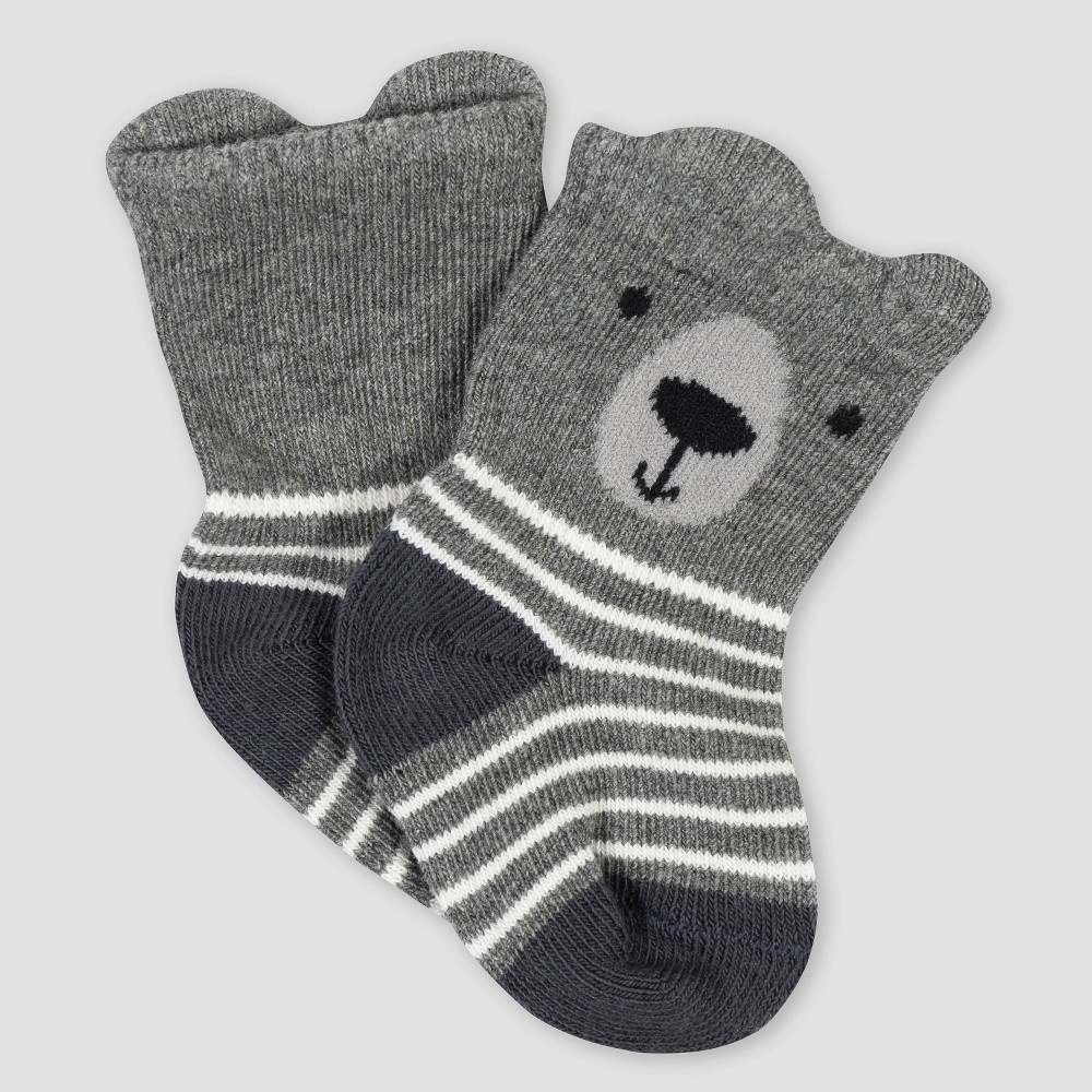 slide 7 of 7, Gerber Baby Boys' 6pk Bear Jersey Wiggle Proof Socks - Gray 0-6M, 6 ct