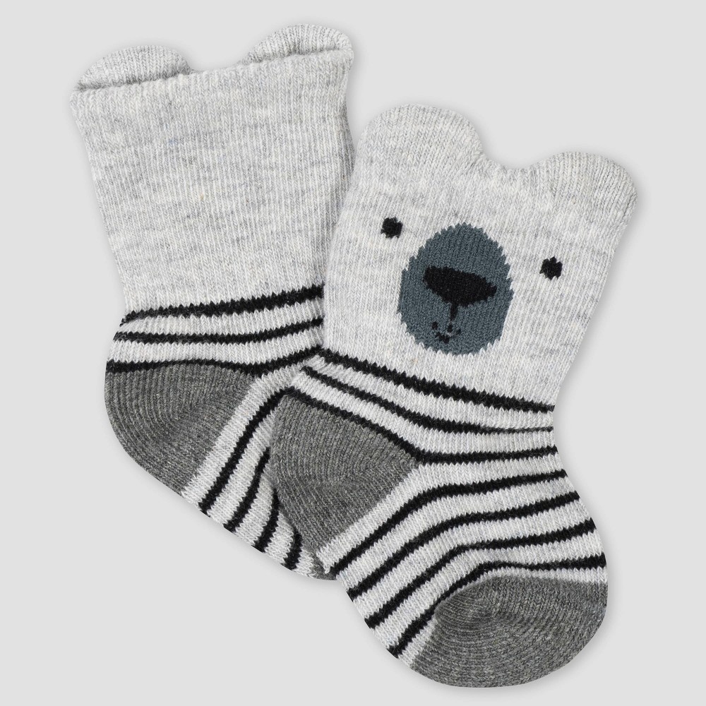 slide 4 of 7, Gerber Baby Boys' 6pk Bear Jersey Wiggle Proof Socks - Gray 0-6M, 6 ct