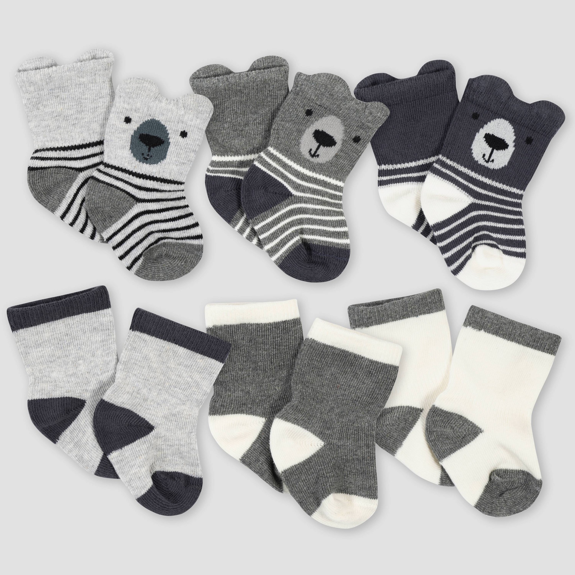 slide 1 of 7, Gerber Baby Boys' 6pk Bear Jersey Wiggle Proof Socks - Gray 0-6M, 6 ct