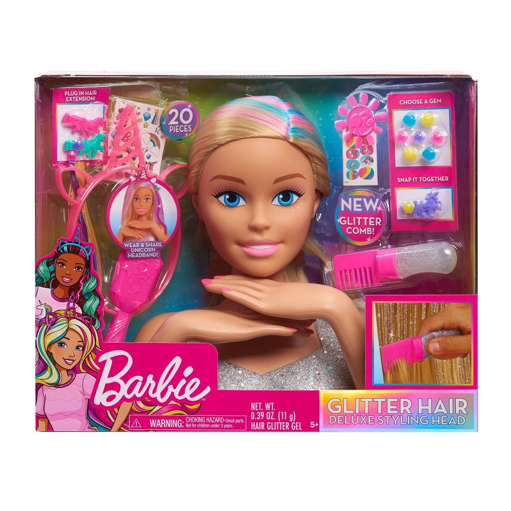 slide 5 of 7, Barbie Deluxe Glitter and Go Styling Head, Blonde Hair, 20 ct