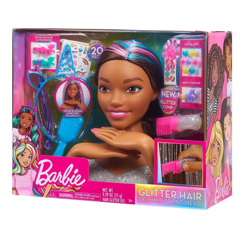 slide 7 of 9, Barbie Deluxe Glitter and Go Styling Head, Brown Hair, 20 ct