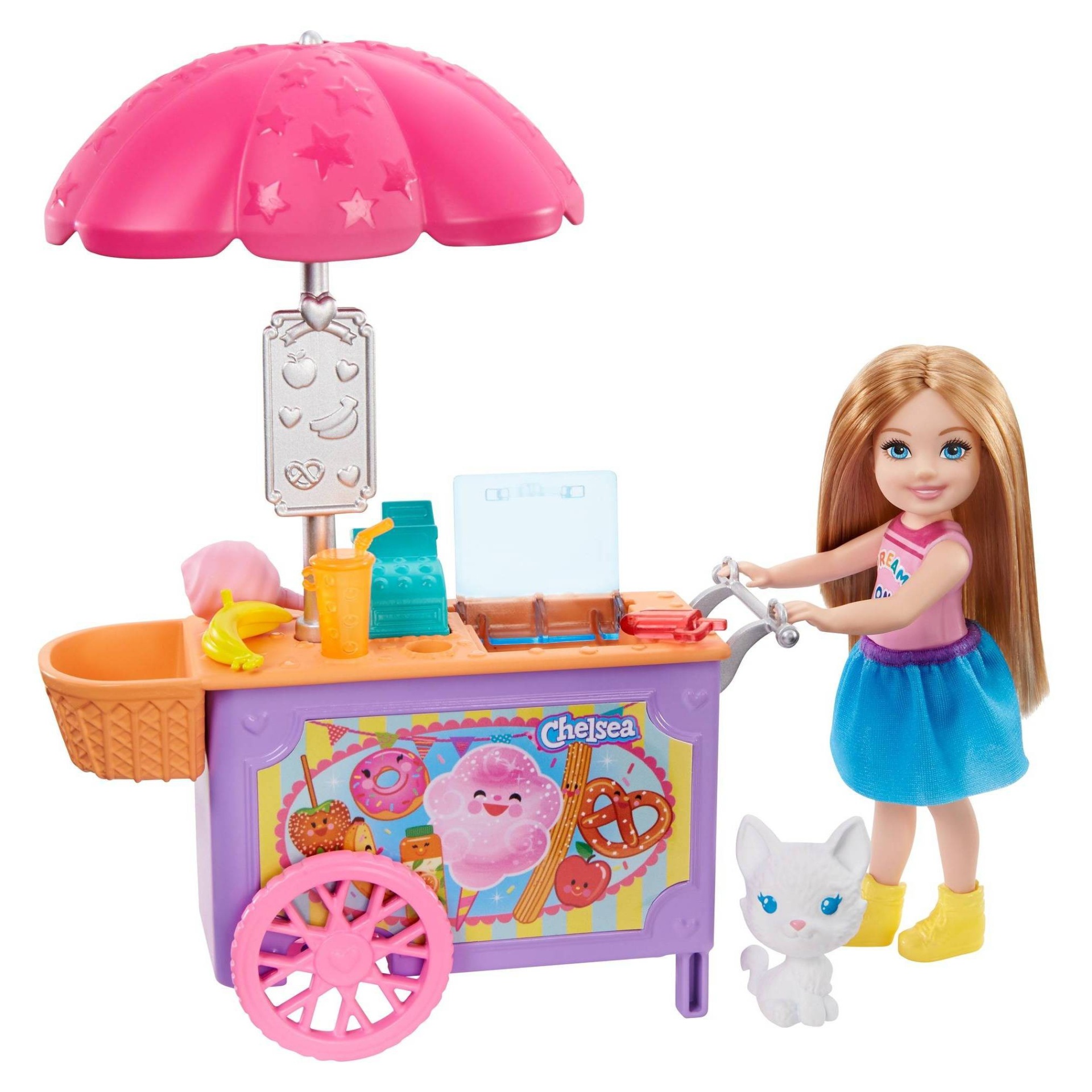 slide 1 of 6, Barbie Club Chelsea Doll and Snack Cart Playset, 1 ct