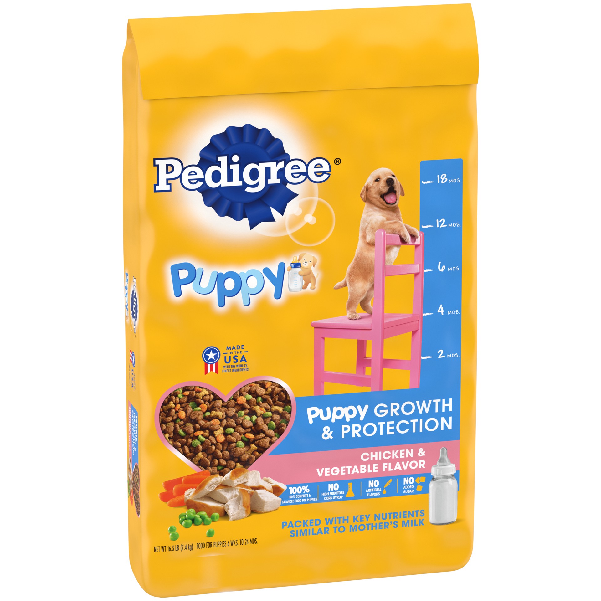 slide 3 of 5, PEDIGREE Puppy Growth & Protection Dry Dog Food Chicken & Vegetable Flavor, 16.3 lb. Bag, 16.30 lb