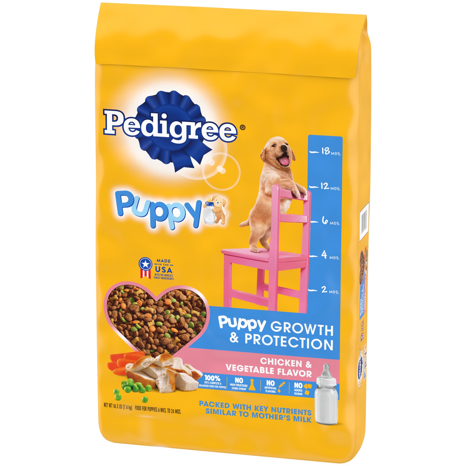 slide 5 of 5, PEDIGREE Puppy Growth & Protection Dry Dog Food Chicken & Vegetable Flavor, 16.3 lb. Bag, 16.30 lb