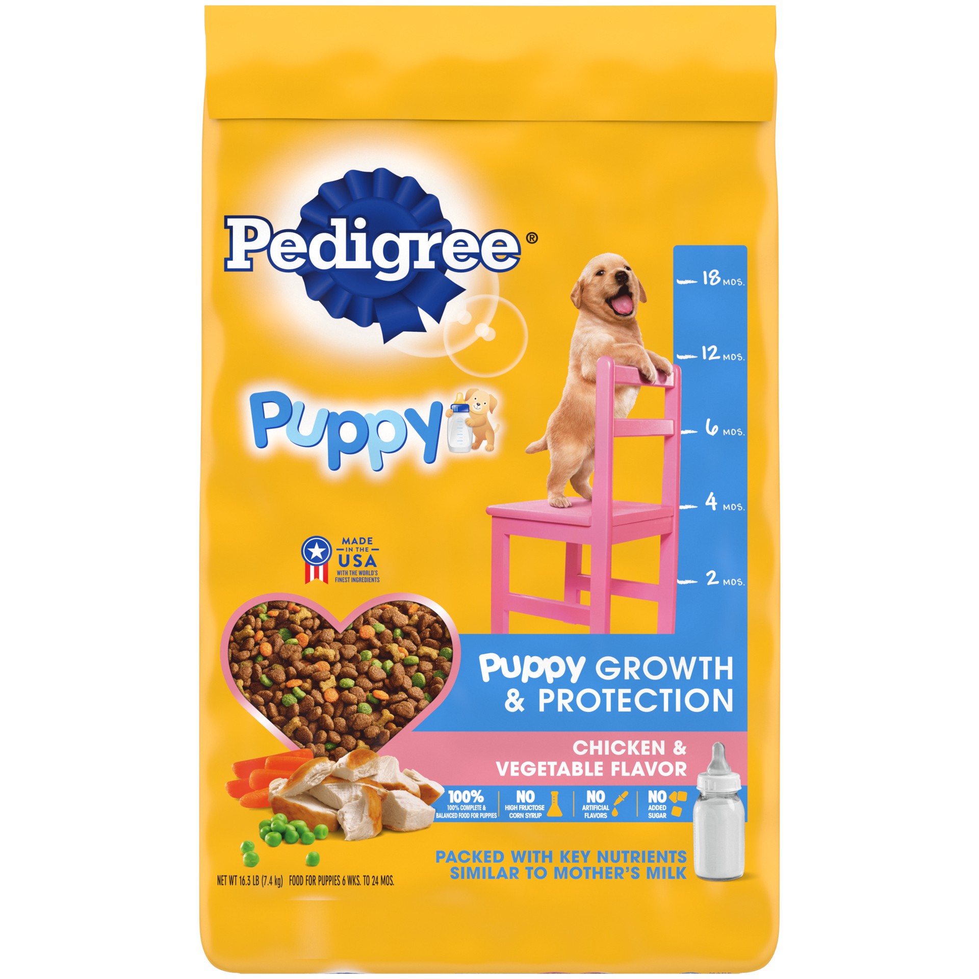 slide 1 of 5, PEDIGREE Puppy Growth & Protection Dry Dog Food Chicken & Vegetable Flavor, 16.3 lb. Bag, 16.30 lb