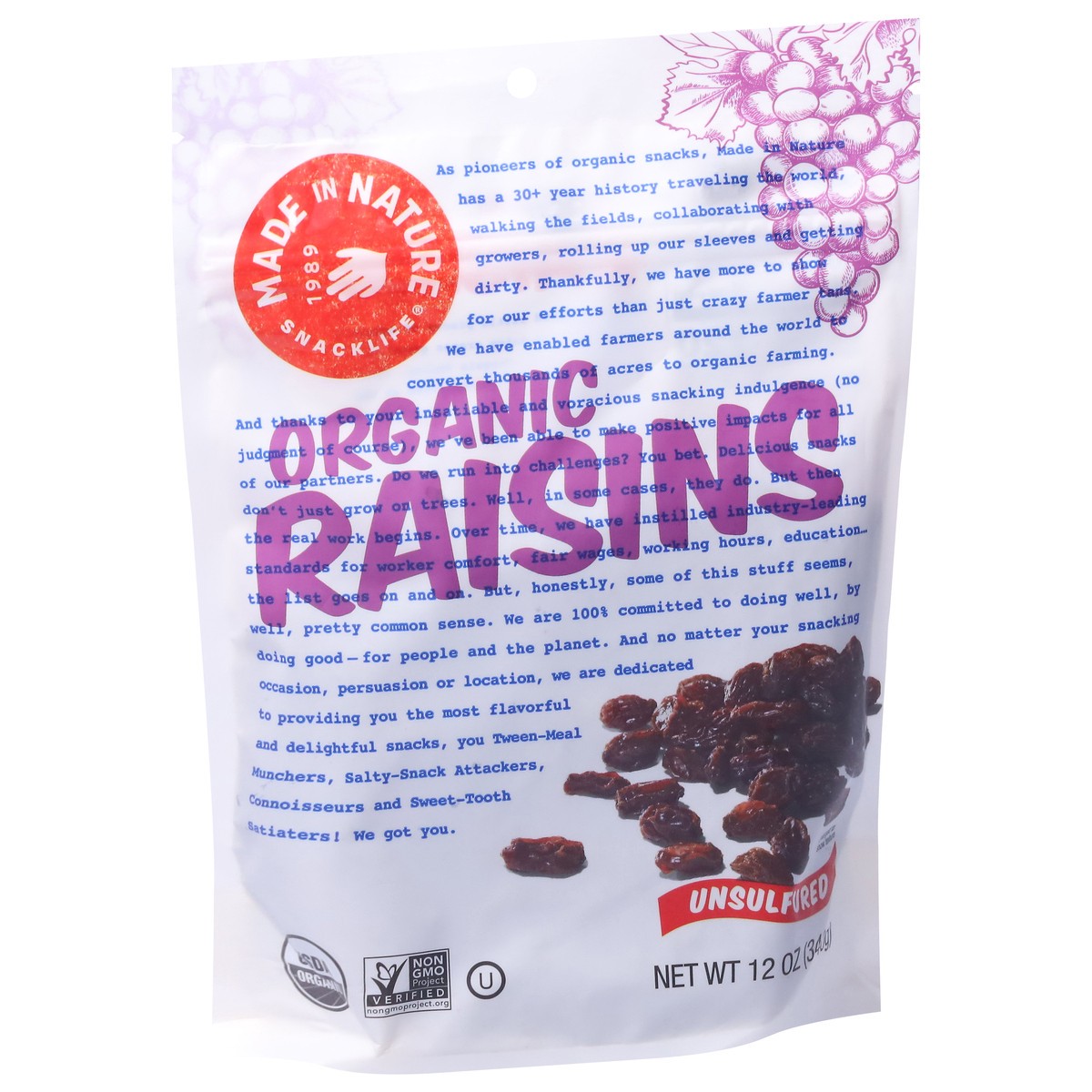 slide 5 of 9, Made in Nature Organic Unsulfured Raisins 12 oz, 12 oz