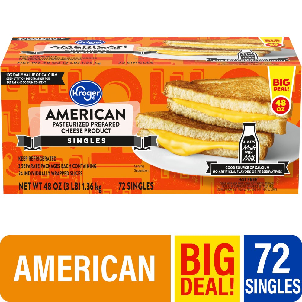 slide 1 of 4, Kroger American Processed Cheese Singles, 3 ct / 24 ct