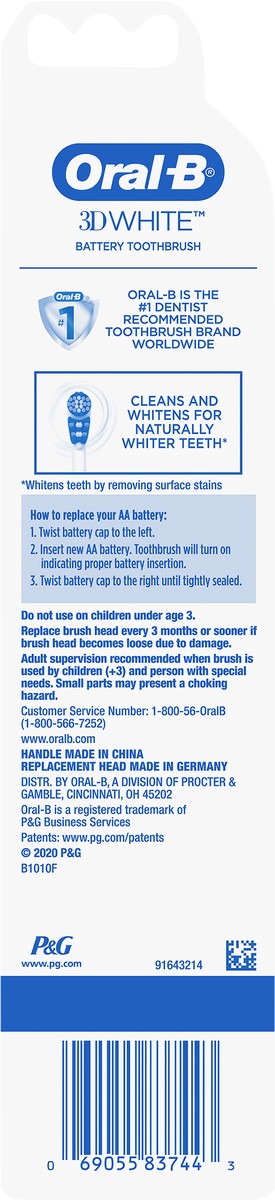 slide 3 of 3, Oral-B 3D White Battery Power Toothbrush - 1ct, 1 ct
