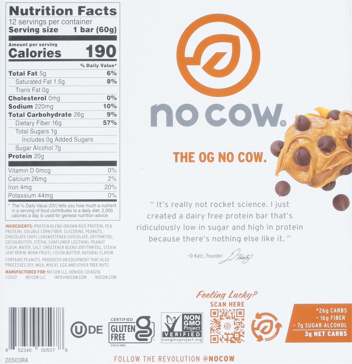 slide 6 of 9, No Cow Peanut Butter Chocolate C1hip Protein Bar 12 - 2.12 oz Bars, 12 ct