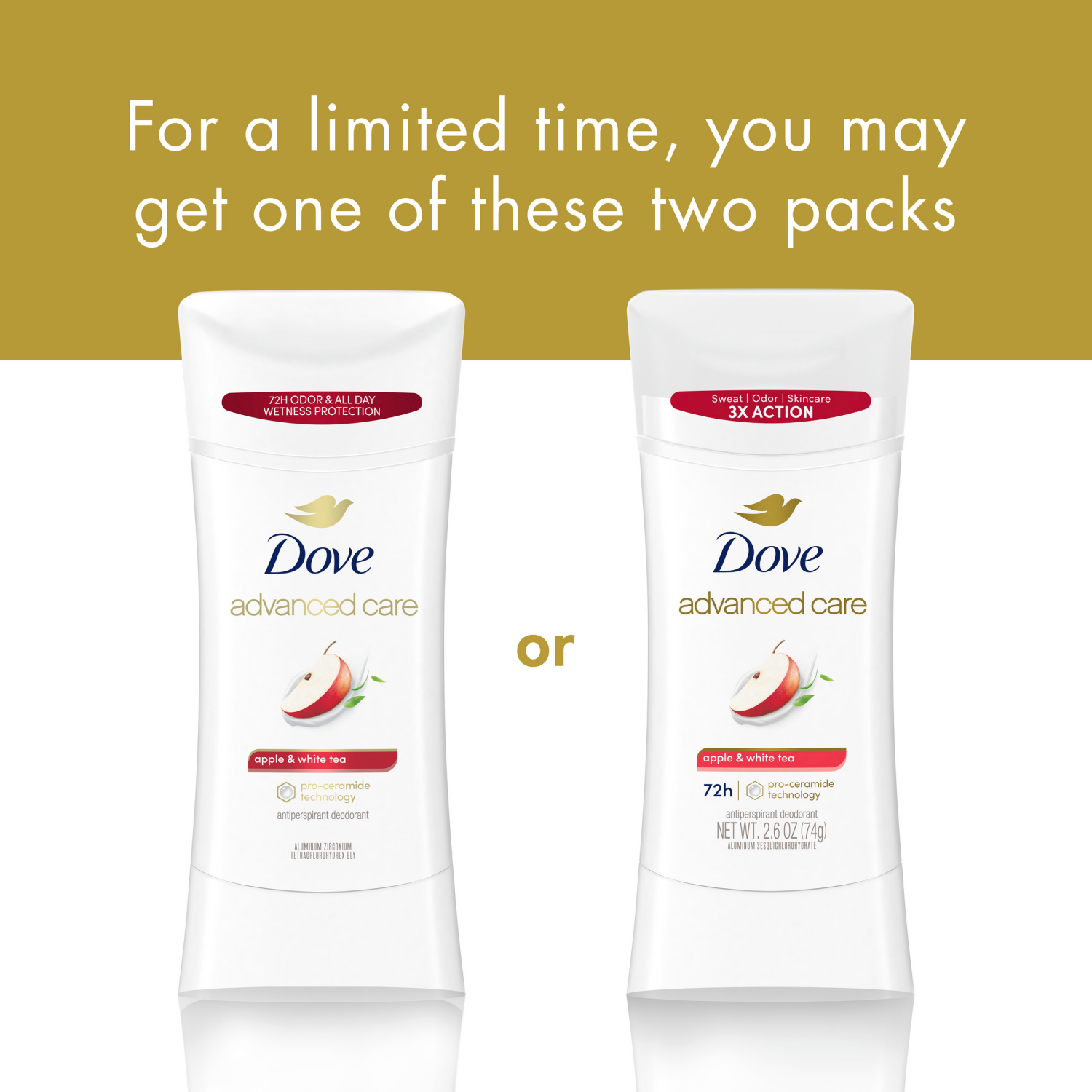 slide 2 of 7, Dove Advanced Care Antiperspirant Deodorant Stick Apple & White Tea 2.6 Oz, 2.6 oz