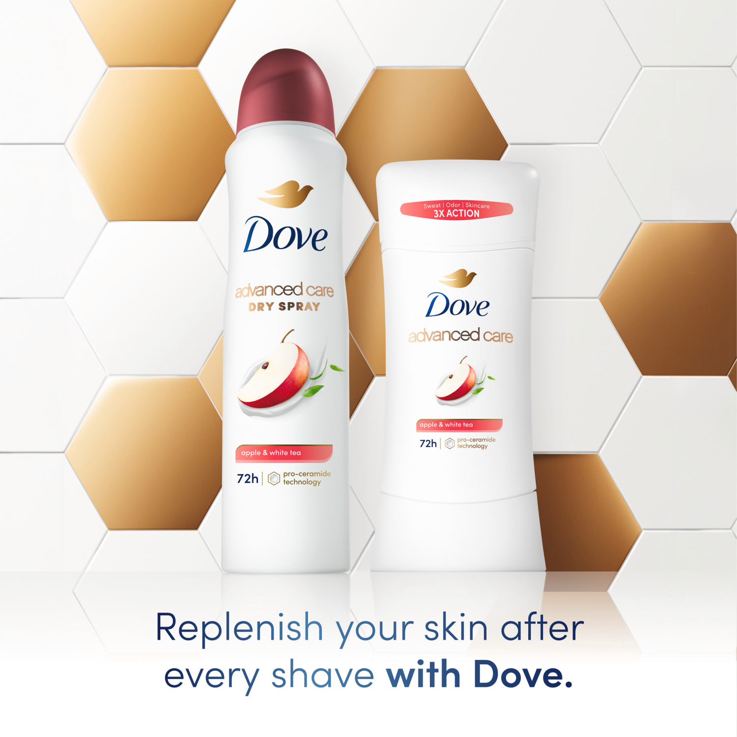 slide 3 of 7, Dove Advanced Care Antiperspirant Deodorant Stick Apple & White Tea 2.6 Oz, 2.6 oz