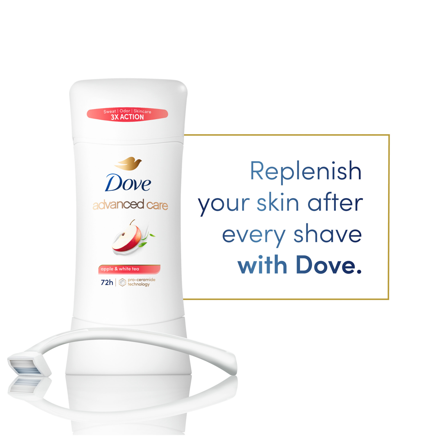 slide 4 of 7, Dove Advanced Care Antiperspirant Deodorant Stick Apple & White Tea 2.6 Oz, 2.6 oz