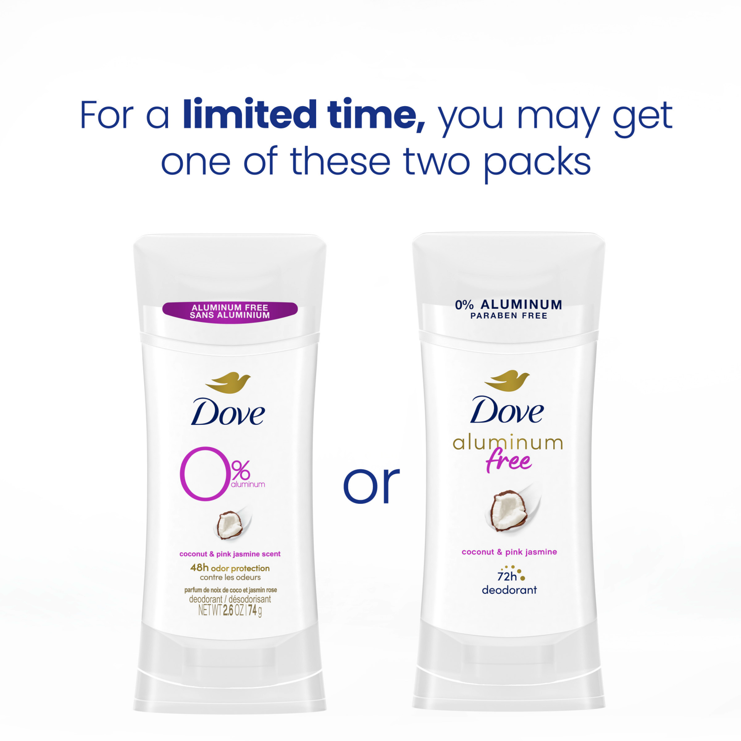 slide 5 of 8, Dove 0% Aluminum Deodorant Stick Coconut And Pink Jasmine 2.6 oz, 2.6 oz