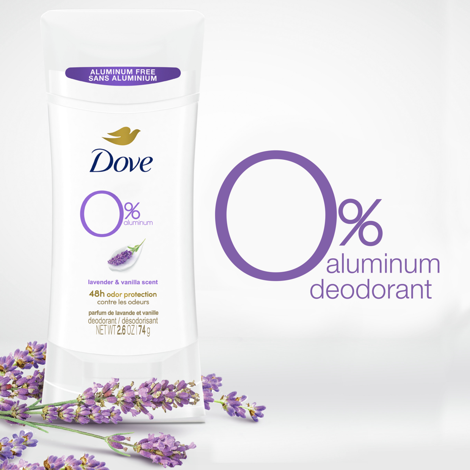 slide 3 of 5, Dove 0% Aluminum deodorant stick lavender and vanilla 2.6 oz, 2.6 oz