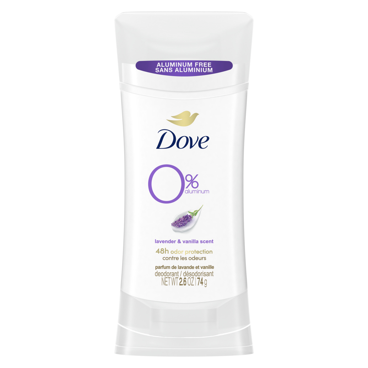 slide 4 of 5, Dove 0% Aluminum deodorant stick lavender and vanilla 2.6 oz, 2.6 oz