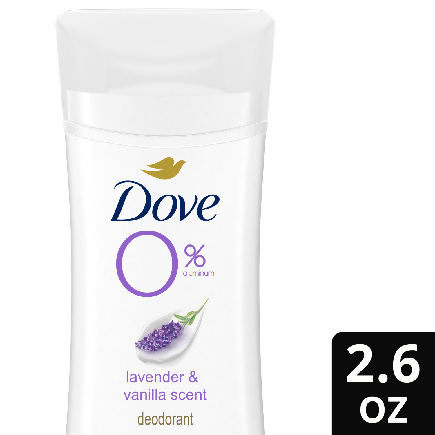 slide 1 of 5, Dove 0% Aluminum deodorant stick lavender and vanilla 2.6 oz, 2.6 oz