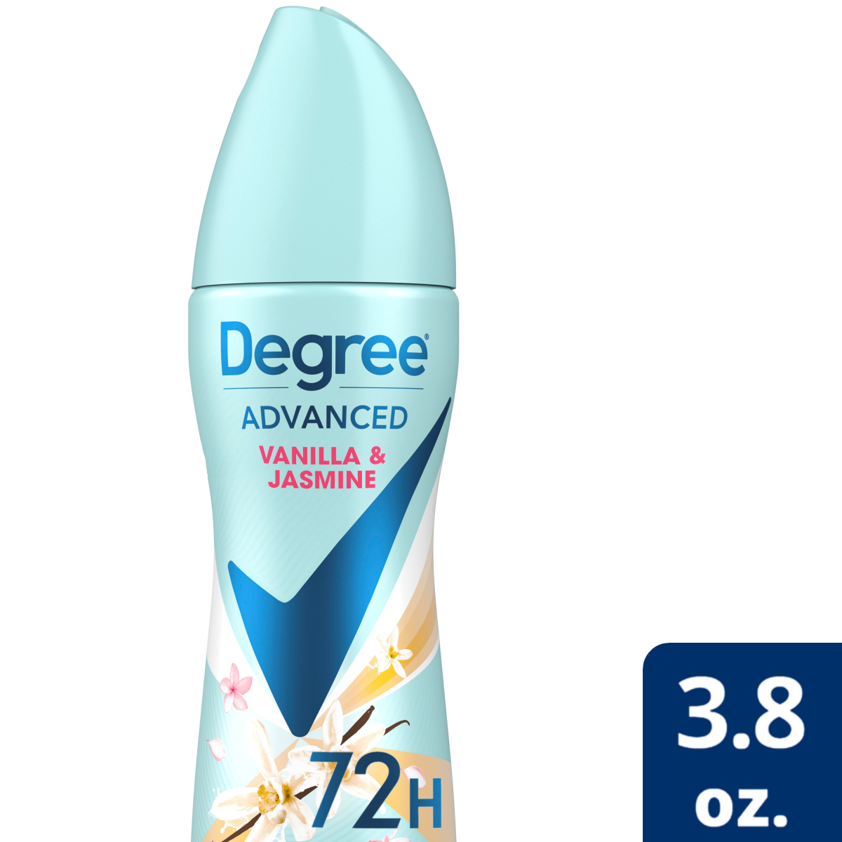 slide 1 of 9, Degree Advanced Antiperspirant Deodorant Dry Spray Vanilla & Jasmine, 3.8 oz