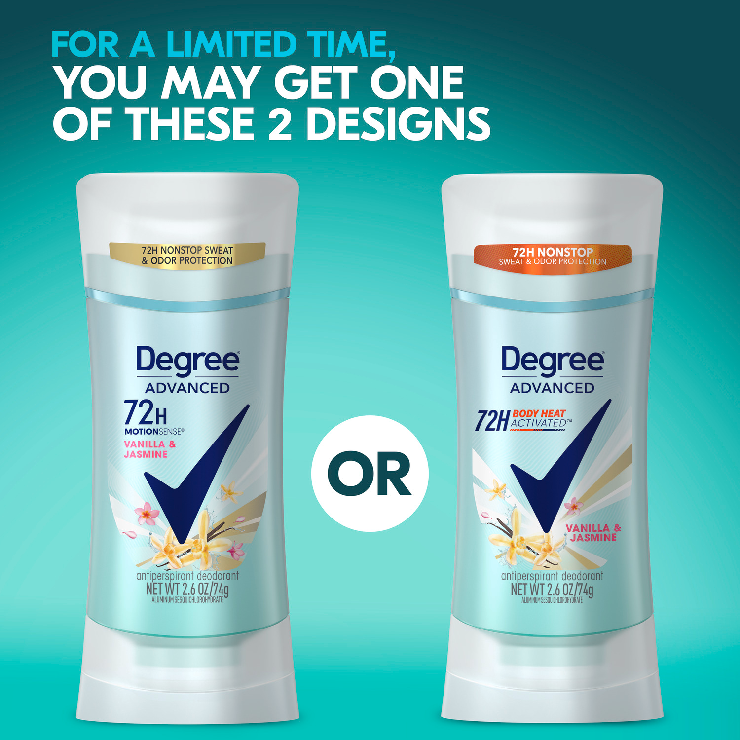 slide 3 of 5, Degree Advanced Vanilla & Jasmine Antiperspirant Deodorant, 2.6 oz