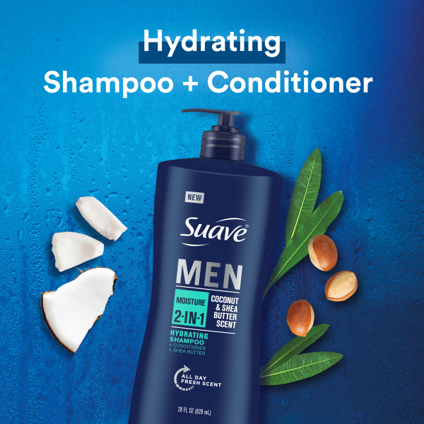 slide 16 of 21, Suave Men Shampoo and Conditioner, Moisture, Deeply Moisturizing 2 in 1, Infused with Shea Butter 28 oz, 28 oz