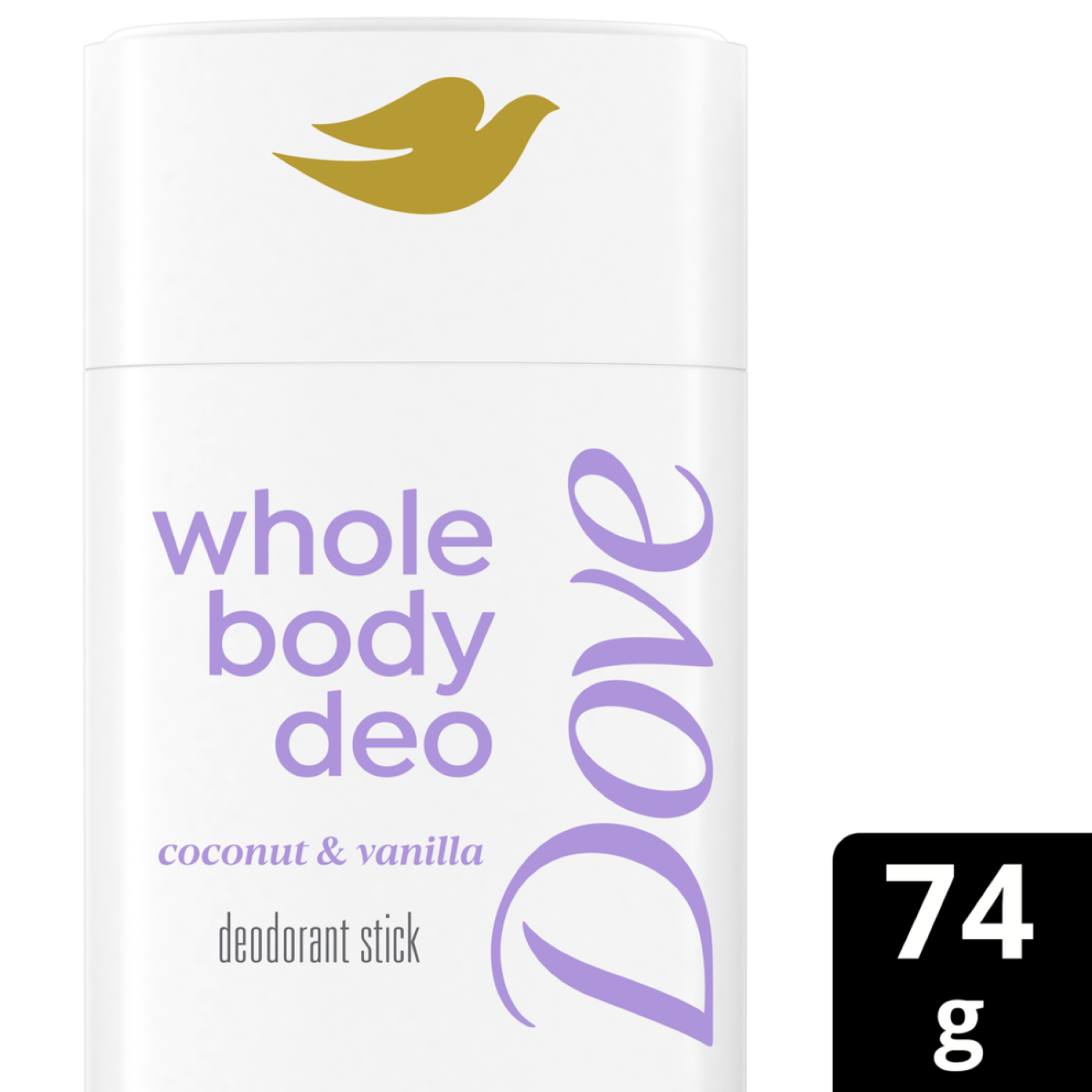 slide 1 of 6, Dove Whole Body Deo Aluminum Free Anti-friction Deodorant Stick Coconut + Vanilla, 2.6 oz