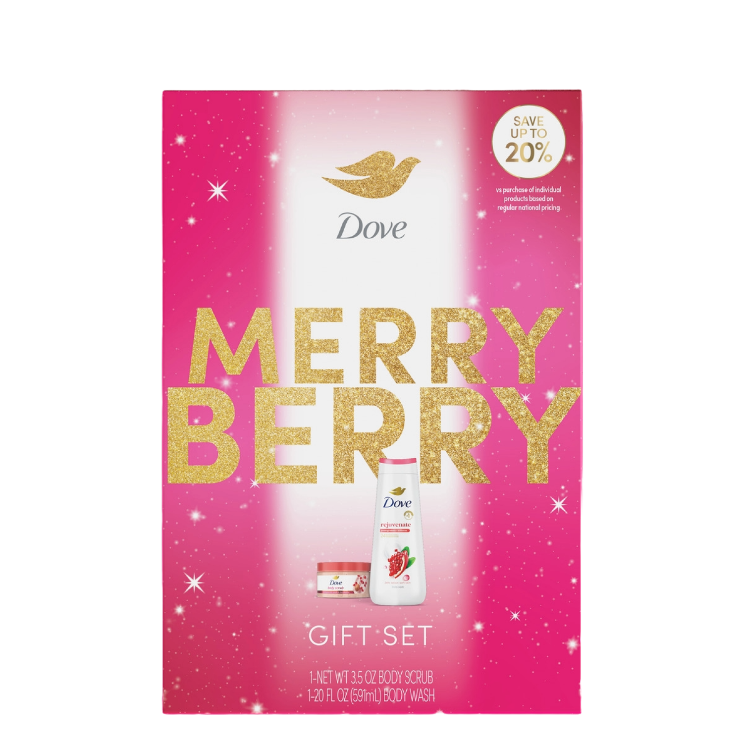 slide 1 of 6, Dove Limited Edition Merry Berry Set, Pomegranate & Hibiscus Bodywash & Body Scrub, 2 Count, 2 ct