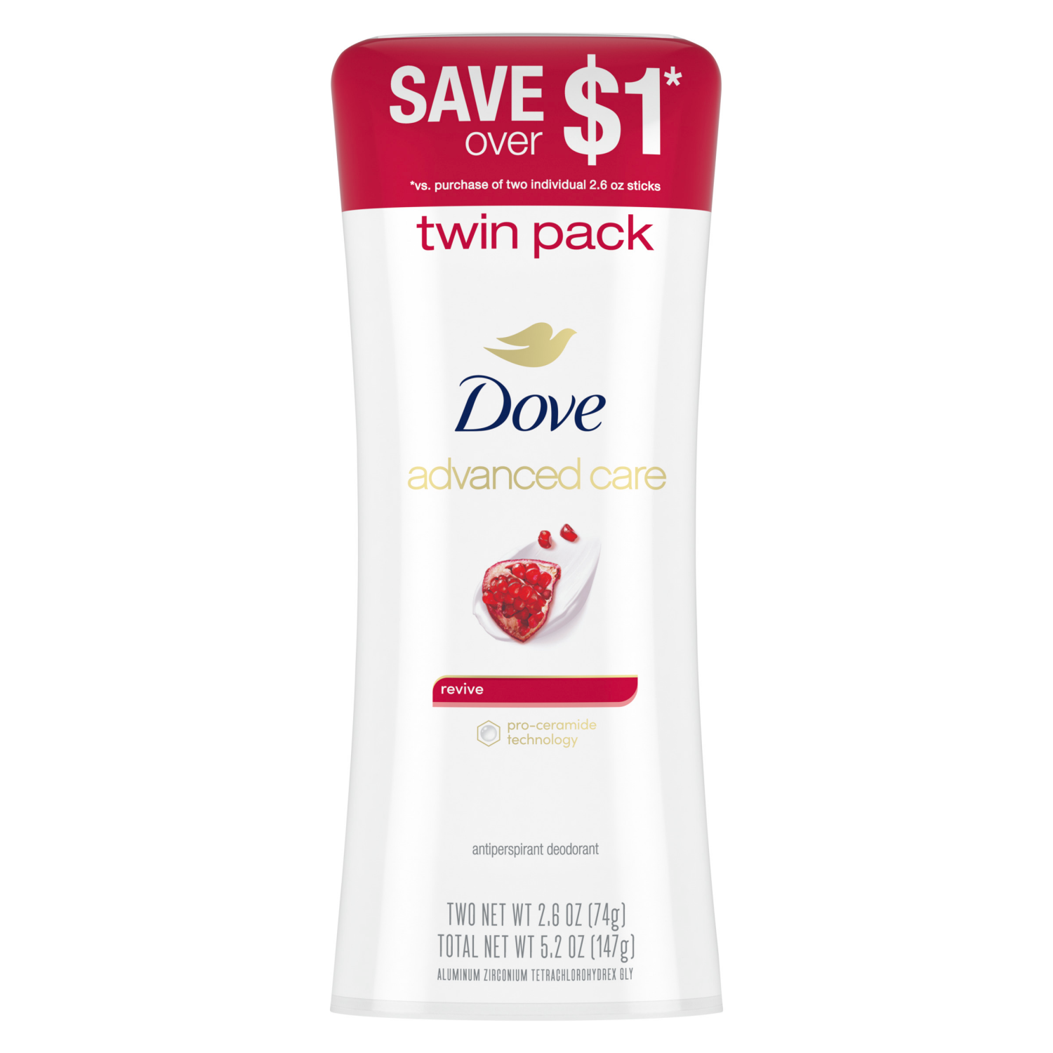 slide 4 of 5, Dove Advanced Care antiperspirant deodorant stick revive 2.6 oz, 2 ct; 2.6 oz