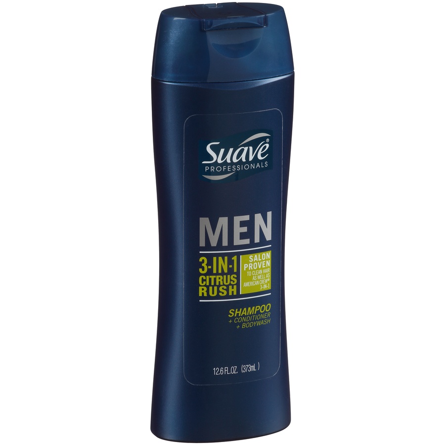 slide 2 of 7, Suave Professionals Men 3-in-1 Citrus Rush Shampoo + Conditioner + Bodywash, 12.6 fl oz