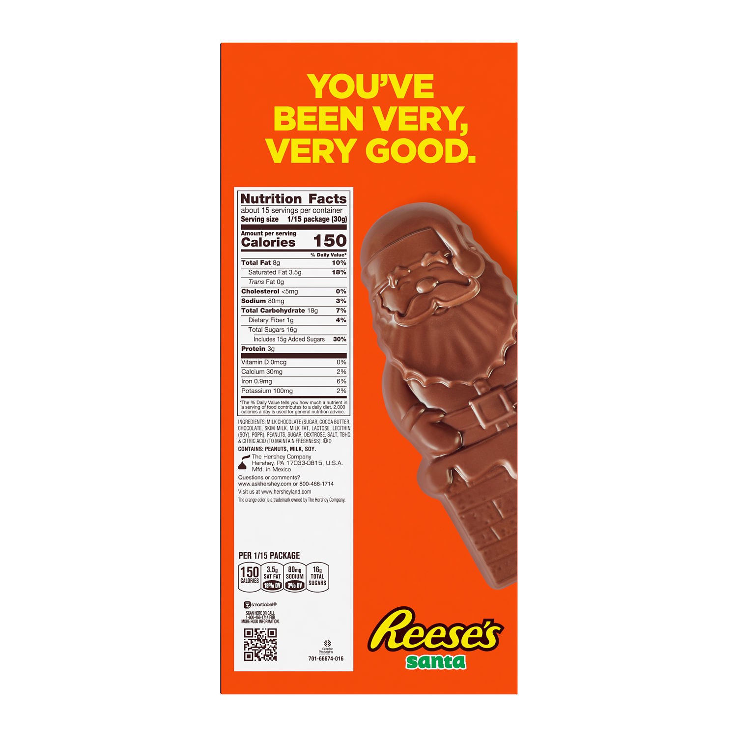 slide 5 of 8, Reese's Milk Chocolate Peanut Butter Santa, Christmas Candy Box, 16 oz, 16 oz