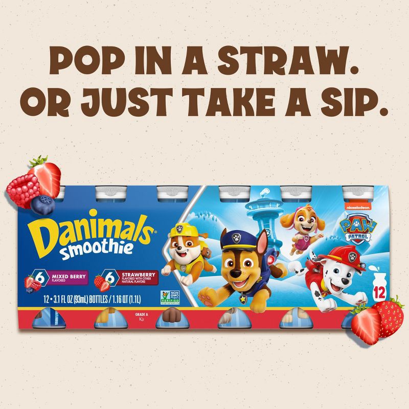slide 5 of 12, Danimals Strawberry & Mixed Berry Kids' Smoothies - 12ct/3.1 fl oz Bottles, 12 ct; 3.1 fl oz