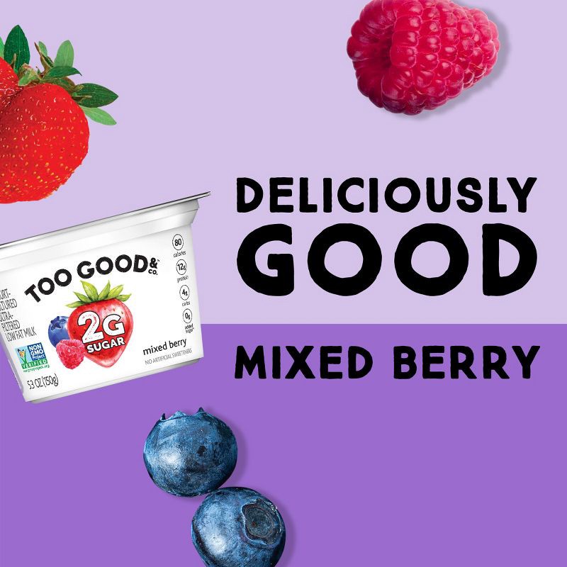 slide 3 of 11, TWO GOOD Too Good Low Fat Lower Sugar Mixed Berry Greek Yogurt - 4ct/5.3oz Cups, 4 ct; 5.3 oz