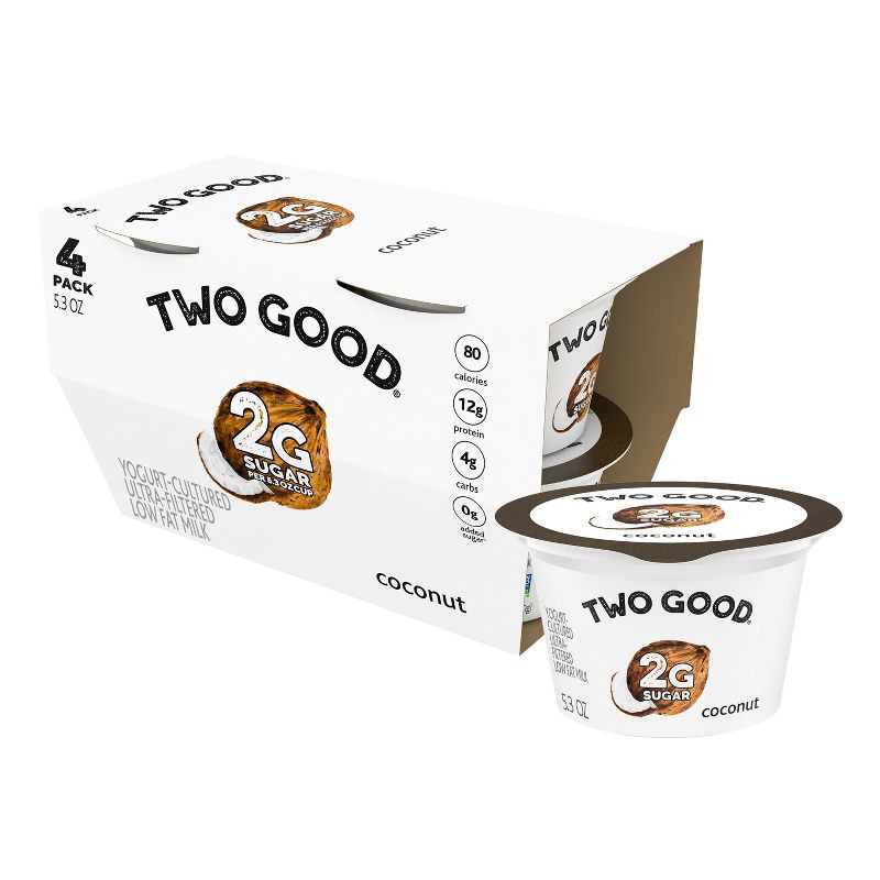 slide 1 of 1, TWO GOOD Too Good Low Fat Lower Sugar Coconut Greek Yogurt - 4ct/5.3oz Cups, 4 ct; 5.3 oz