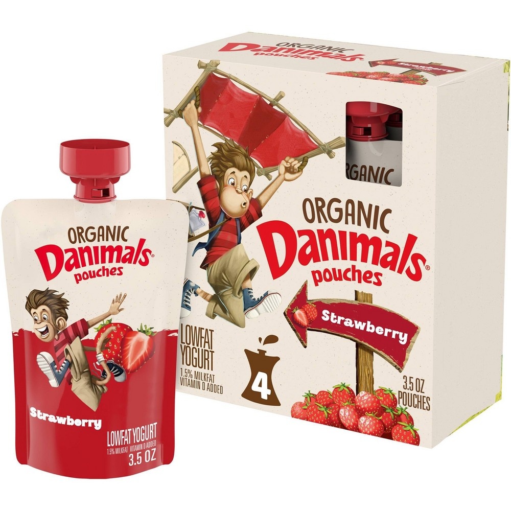slide 2 of 8, DANNON Danimals Organic Strawberry Kids' Yogurt, 4 ct, 3.5 oz