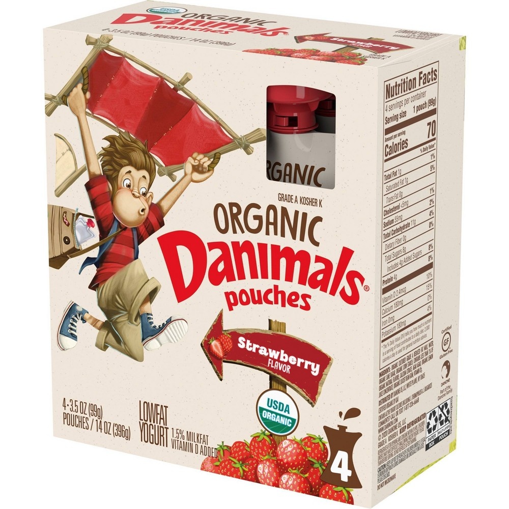 slide 4 of 8, DANNON Danimals Organic Strawberry Kids' Yogurt, 4 ct, 3.5 oz